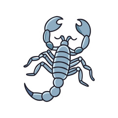 Illustration of a cartoon scorpion animal with claws and stinger arachnid insect arthropod drawing