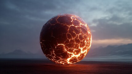 Mystic glowing sphere radiating warmth against a dramatic cloudscape backdrop