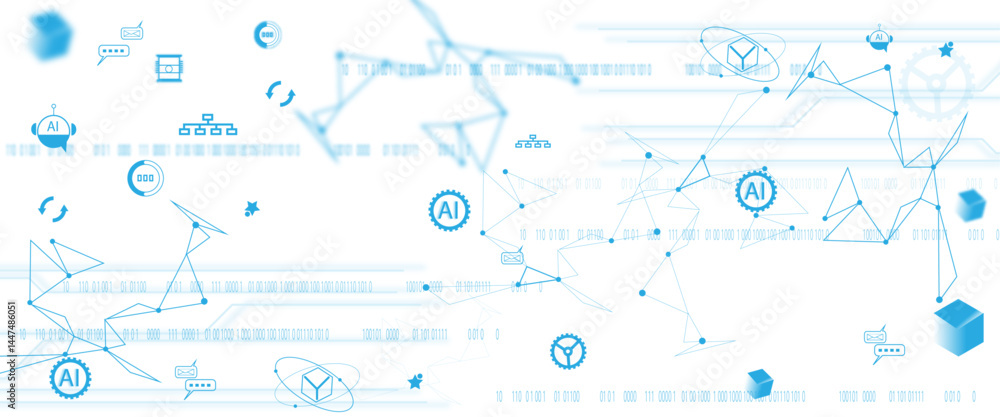 Aufkleber Vector digital neural network and AI icons. Isolated on white background. concept of artificial intelligence and technology connection