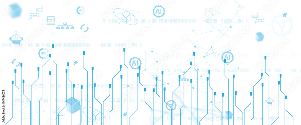 Poster vector digital neural network and ai icons. isolated on white background. concept of artificial inte
