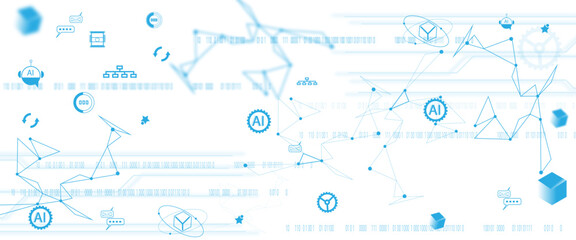 Vector digital neural network and AI icons. Isolated on white background. concept of artificial intelligence and technology connection