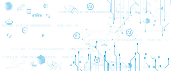 Vector digital high technology concept with neural network and AI icons. Isolated on white background. concept of artificial intelligence and technology connection