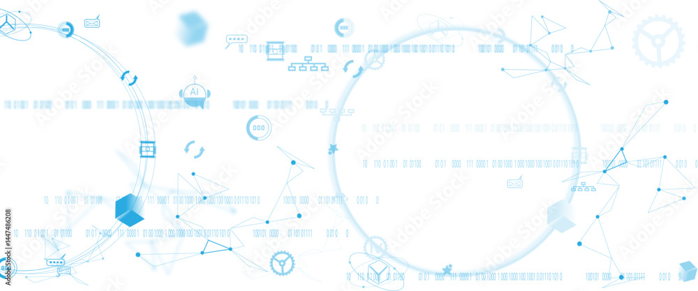 Fototapete Digital neural network and AI icons. Isolated on white background. concept of artificial intelligence and technology connection