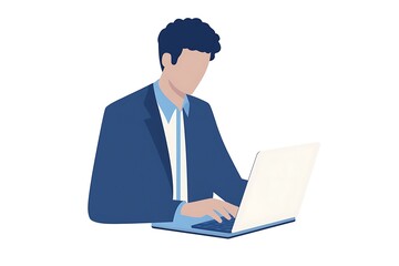 Minimalistic Icon of a Businessperson Typing on a Laptop