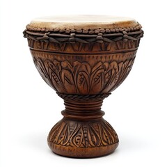 Carved wooden drum with intricate patterns