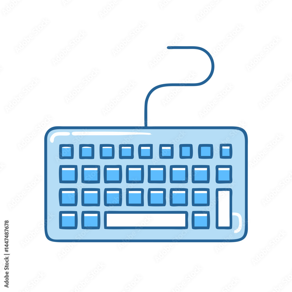 Poster illustration of a blue keyboard computer keyboard pc keyboard technology keyboard input device typin