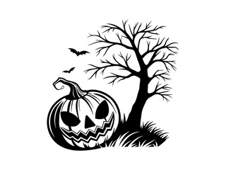 Ultimate Halloween Vector: Haunted House, Flying Witch, Bats & Spooky Pumpkin Silhouette Design.