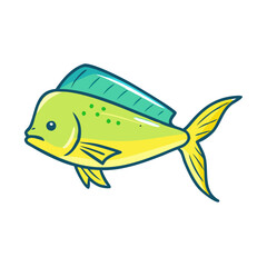 Mahi mahi fish vector illustration, cartoon fish, sea life, ocean fish, dorado fish, marine life