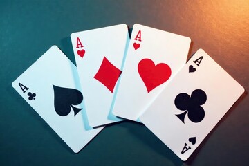 Obraz premium Four aces arranged in a neat pattern on a surface , detail, suit, close-up