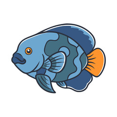 Illustration of blue fish with orange tail and dark blue spots for aquarium hobbyists art