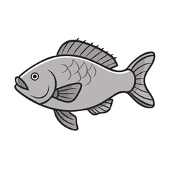 Illustration of a gray fish with fins and tail swimming in the water, aquatic animal vector art