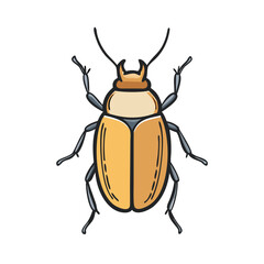 Illustration of a yellow beetle insect bug with antennae and legs vector drawing clip art image