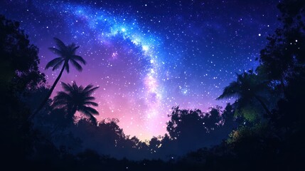 Starry night tropical forest