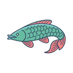 Illustration of green fish carp with red fins swimming underwater aquatic animal wildlife nature