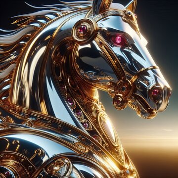  A robotic gold and silver horse Ai