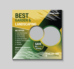 Promote your garden and landscaping services with this professional social media post template. It is ideal for showcasing lawn care, design, and maintenance offers across various platforms.