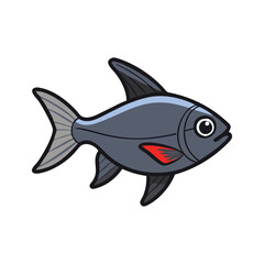 Obraz premium Isolated cartoon fish illustration: gray fish with red fin for aquarium and ocean life art