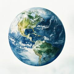 Obraz premium Watercolor Illustration of Earth with North and South America Views