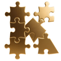 Obraz premium letter k formed from several interlocking golden puzzle pieces 
