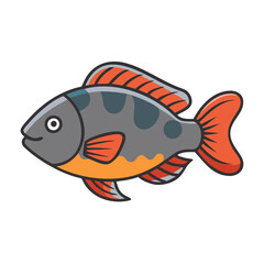 Cartoon fish illustration of a colorful fish with fins and tail swimming in the ocean or aquarium