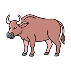 Illustration of a brown bull animal mammal livestock cattle farm agriculture wildlife horned beast vector art