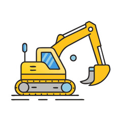 Yellow excavator construction vehicle illustration for building and digging equipment vector graphic