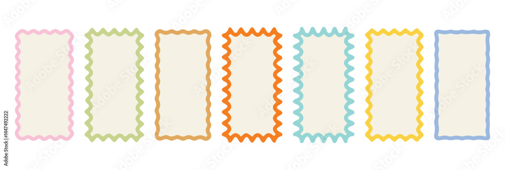 Fototapete wavy frame border set. retro scallop shape line picture frames. vector cartoon wave rectangles. kid 