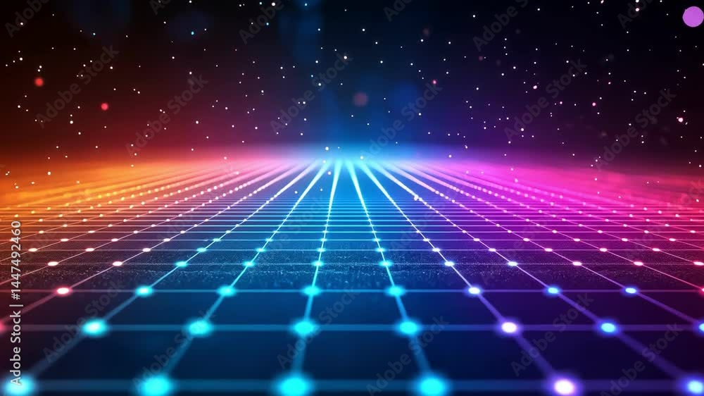 Poster vibrant digital grid with glowing colorful lights creates mesmerizing atmosphere, evoking depth and 