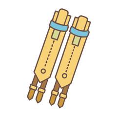 Illustration of two yellow and brown antique flintlock pistols, vintage firearm gun weapon