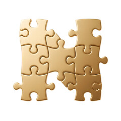 Obraz premium letter n formed from several interlocking golden puzzle pieces 