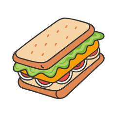 Delicious sandwich vector illustration with bread lettuce tomato cheese and other ingredients for lunch food