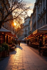 Fototapeta premium European City Street at Sunset