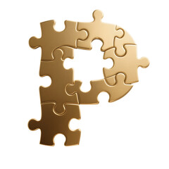 Obraz premium letter p formed from several interlocking golden puzzle pieces 