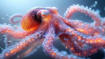 Detailed octopus with vibrant orange glow and detailed suckers, captured with realistic underwater lighting, a magnificent sea creature on a transparent background, PNG image, PNG file.