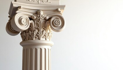 Intricate Roman column detail against pure white , backdrop, classical, surface