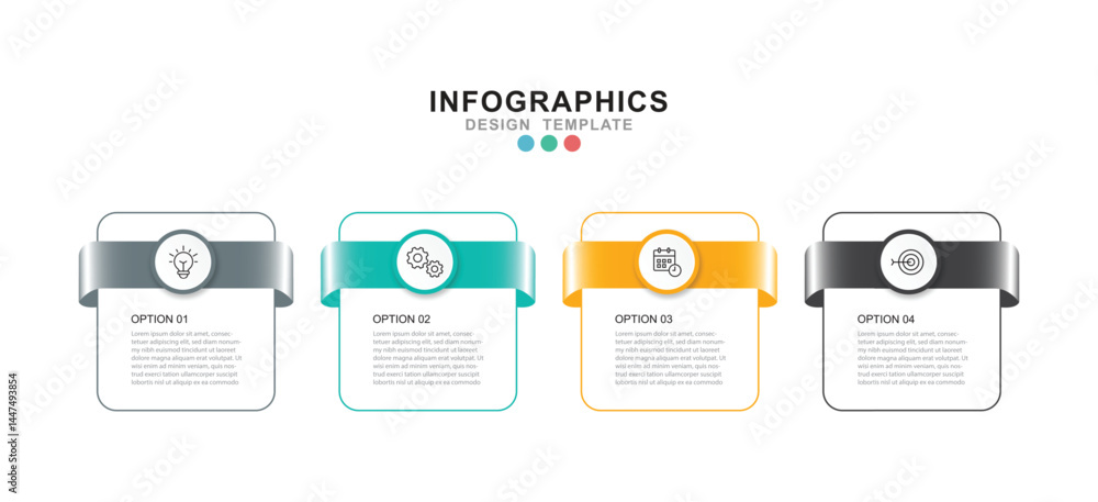 Fototapete Vector Infographic label design template with icons and 4 options or steps. for your business data. Vector Illustration.Print