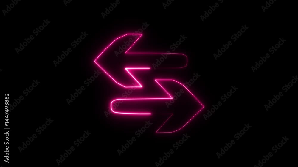 Aufkleber glowing neon colorful abstract double arrow icon with left and right side animation. digital technol