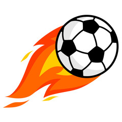 A red soccer ball engulfed in fire becomes a dynamic sport object, isolated as a fiery sphere for an intense game illustration