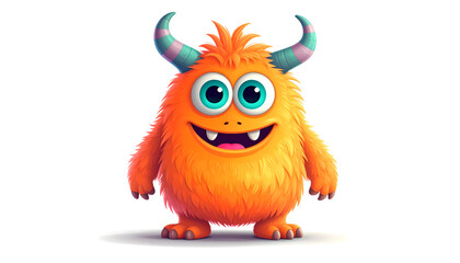 Naklejka premium Cute Orange Furry Monster Cartoon Character Illustration