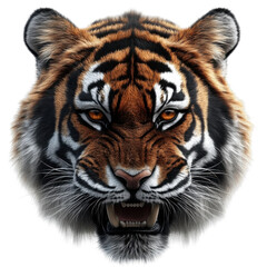 Obraz premium Fierce tiger roaring in nature animal portrait close-up view. Isolated on transparent background, png.
