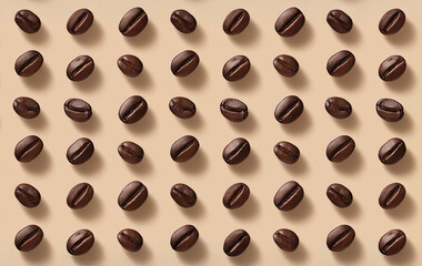 Obraz premium コーヒー豆が整列されたミニマルなパターン背景（背景・ポップ）