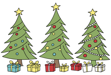 Holiday Cheer Featuring Decorated Trees, Sparkling Stars, and Wrapped Presents