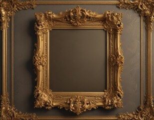 Intricate gold baroque frame, elegant scroll details, vintage aesthetic ,  classic,  metallic,  golden detail