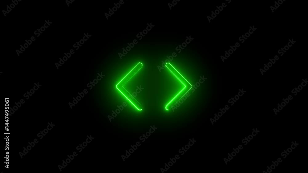 Poster glowing neon colorful abstract double arrow icon with left and right side animation. digital technol