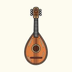 Illustration of a portuguese mandolin fado guitar stringed instrument with outline and details