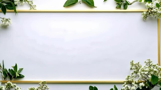 Elegant floral frame transitions with blooming greenery and white background