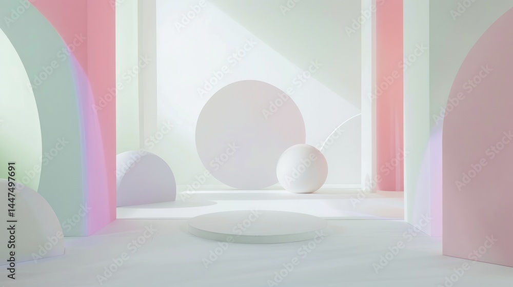 Poster layered pastel-colored circles overlapping on a soft background. background of 3d rendering geometri