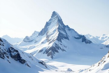 Fototapeta premium Snow-covered mountain peak against pristine white sky, sky, pure, calm