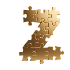 Obraz premium letter z formed from several interlocking golden puzzle pieces 