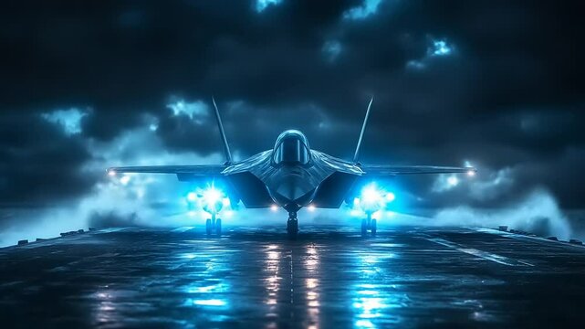 F-22 Raptor Launching at Night from Aircraft Carrier